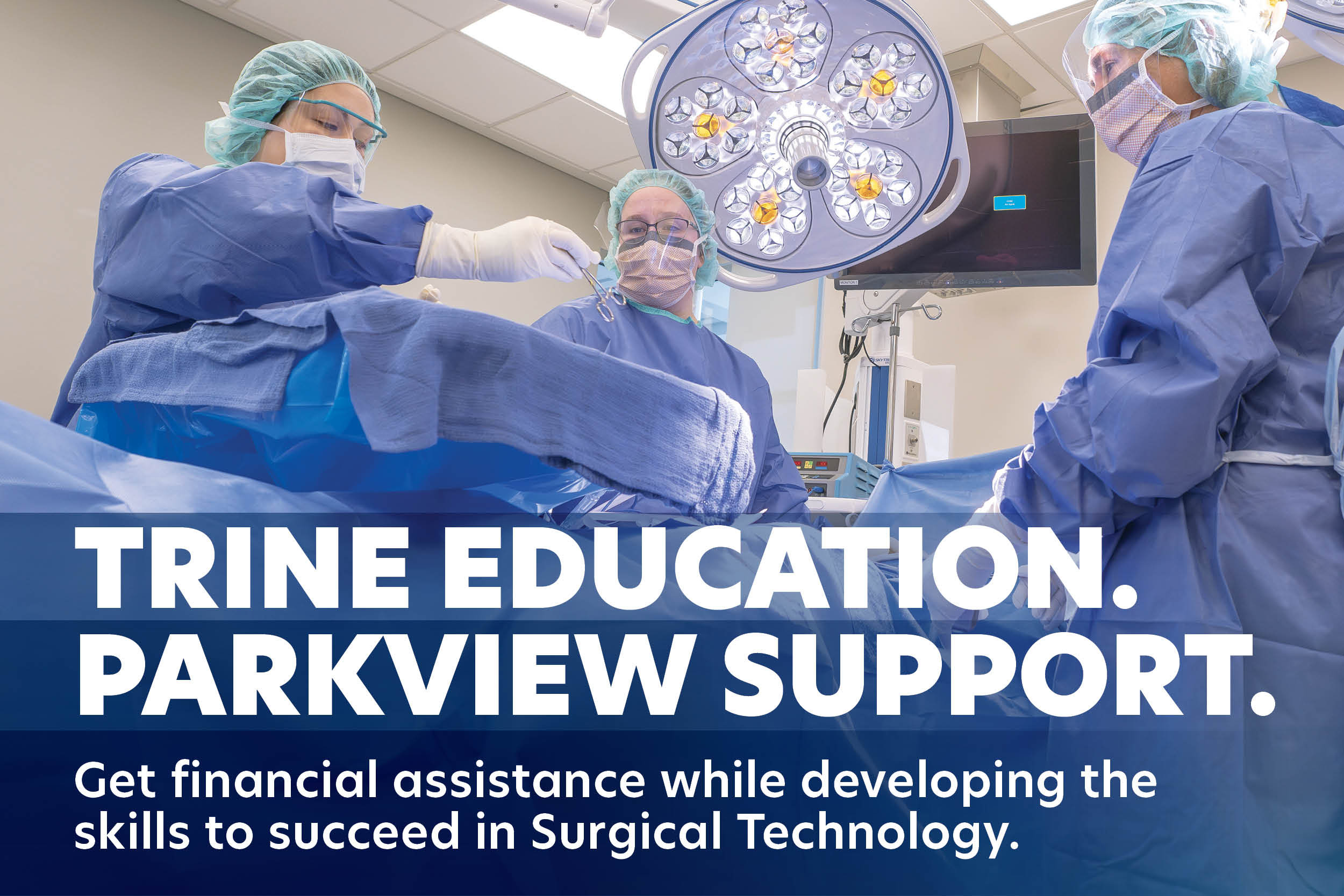 four surgical technology students learn in a simulation