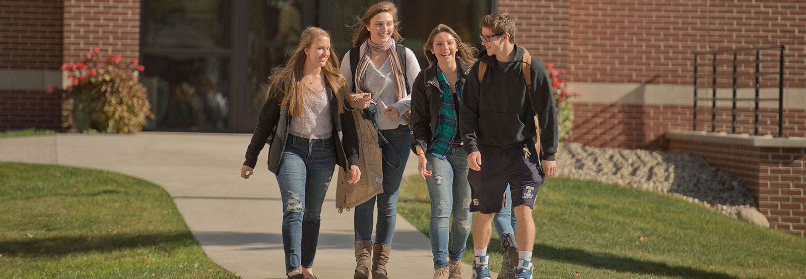 Group walking on campus